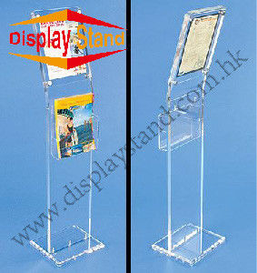 Klarer Acrylausstellungsstand mit Zeichen-Halter u. justierbarem Literatur-Halter