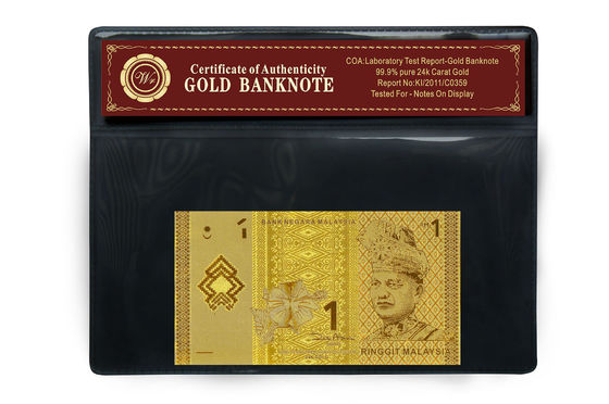 Herrliche Anmerkung Malaysia 1 Goldbanknote des Ringgit-24k mit Plastikhalter