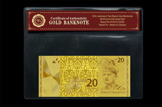Ringgit Malaysias 20 geprägt in 24 Karat-reine Goldbanknoten-Plastikhalter-Satz