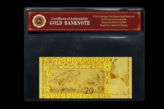Ringgit Malaysias 20 geprägt in 24 Karat-reine Goldbanknoten-Plastikhalter-Satz