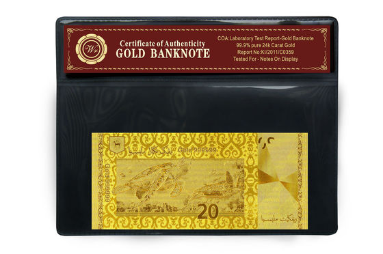 Ringgit Malaysias 20 geprägt in 24 Karat-reine Goldbanknoten-Plastikhalter-Satz
